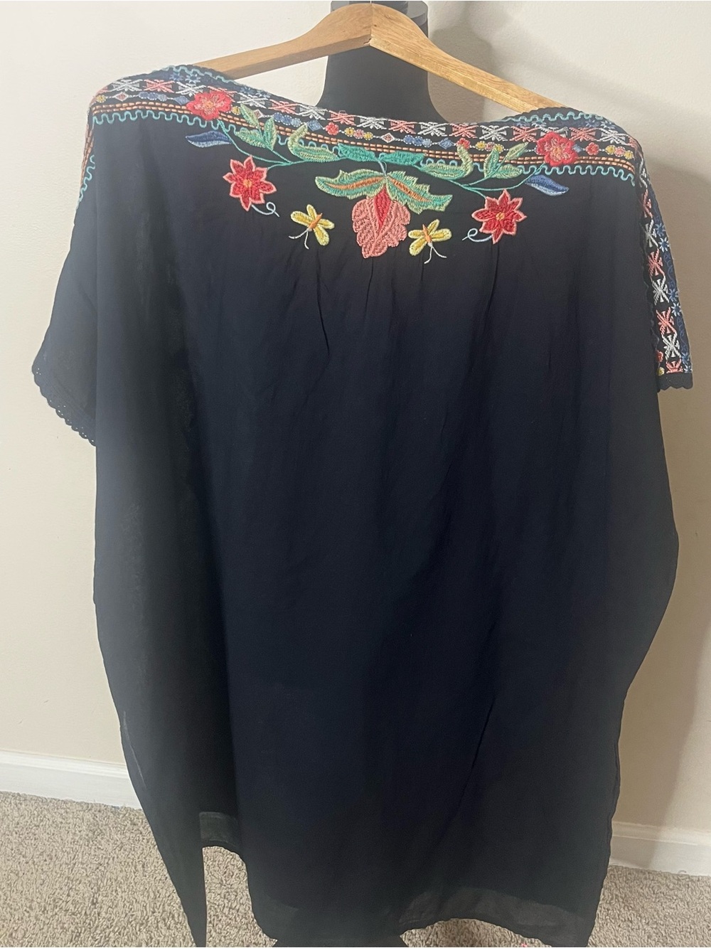 Johnny Was Dahlia Black Embroidered Peacock Floral Split Hem Boho Tunic 3X~NWOT - Picture 9 of 11